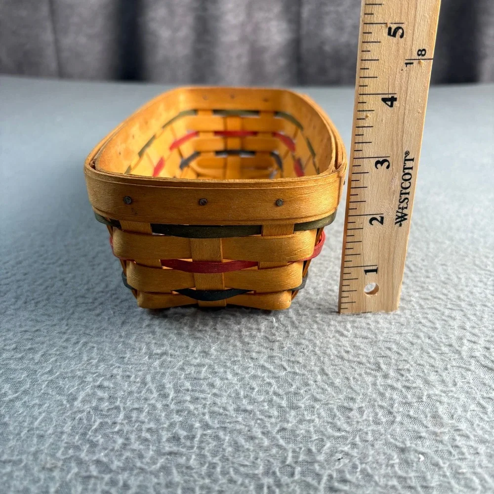 Longaberger 1999 Handwoven Rectangular Basket Red Green Blue Dresden Ohio